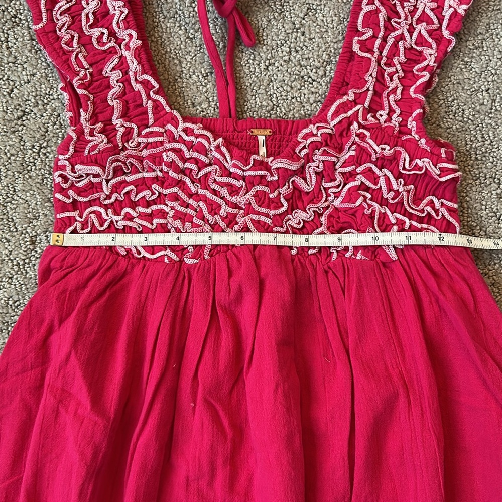 Free People Feel The Frill Midi Dress Baby Doll A-Line Cotton Pink SZ XS NWOT - Picture 6 of 11